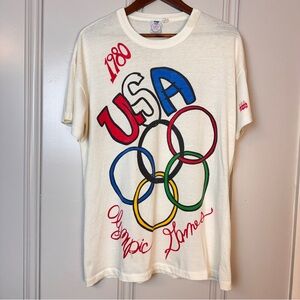 Levi's Cream 1980 USA Olympic Rings Graphic Tee